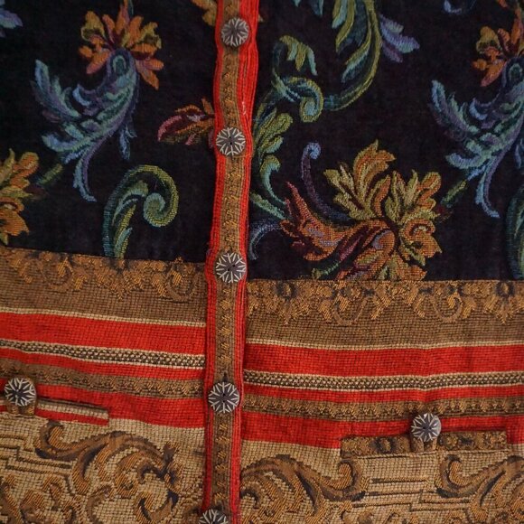 Vintage Sag Harbor Tan Tapestry Button Up Jacket Red Navy Floral Boho 14 - Picture 5 of 10